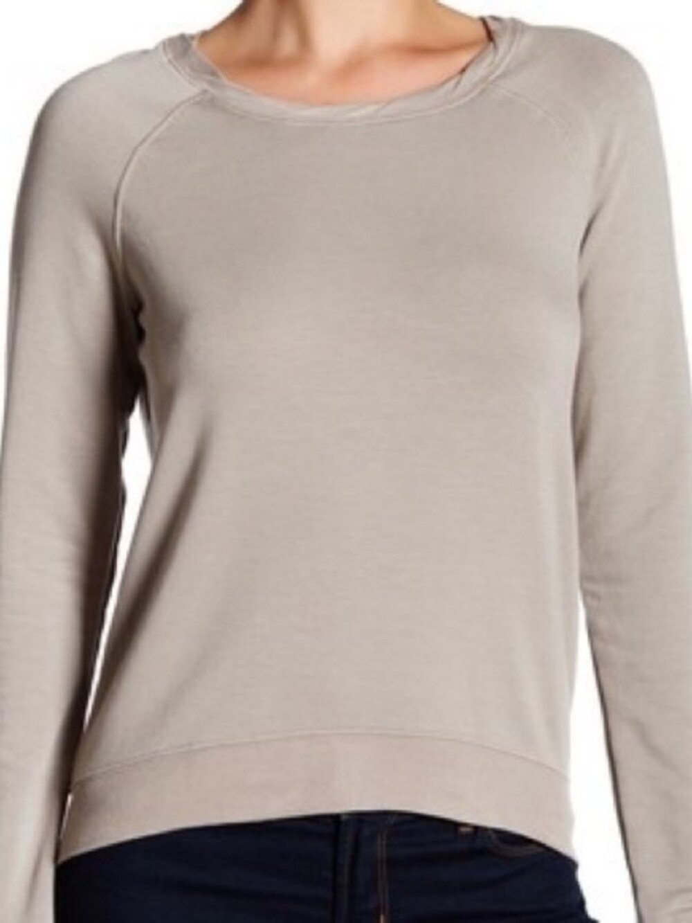 H by Bordeaux Tan Brown High Low Zip Back Crew Neck Sweater